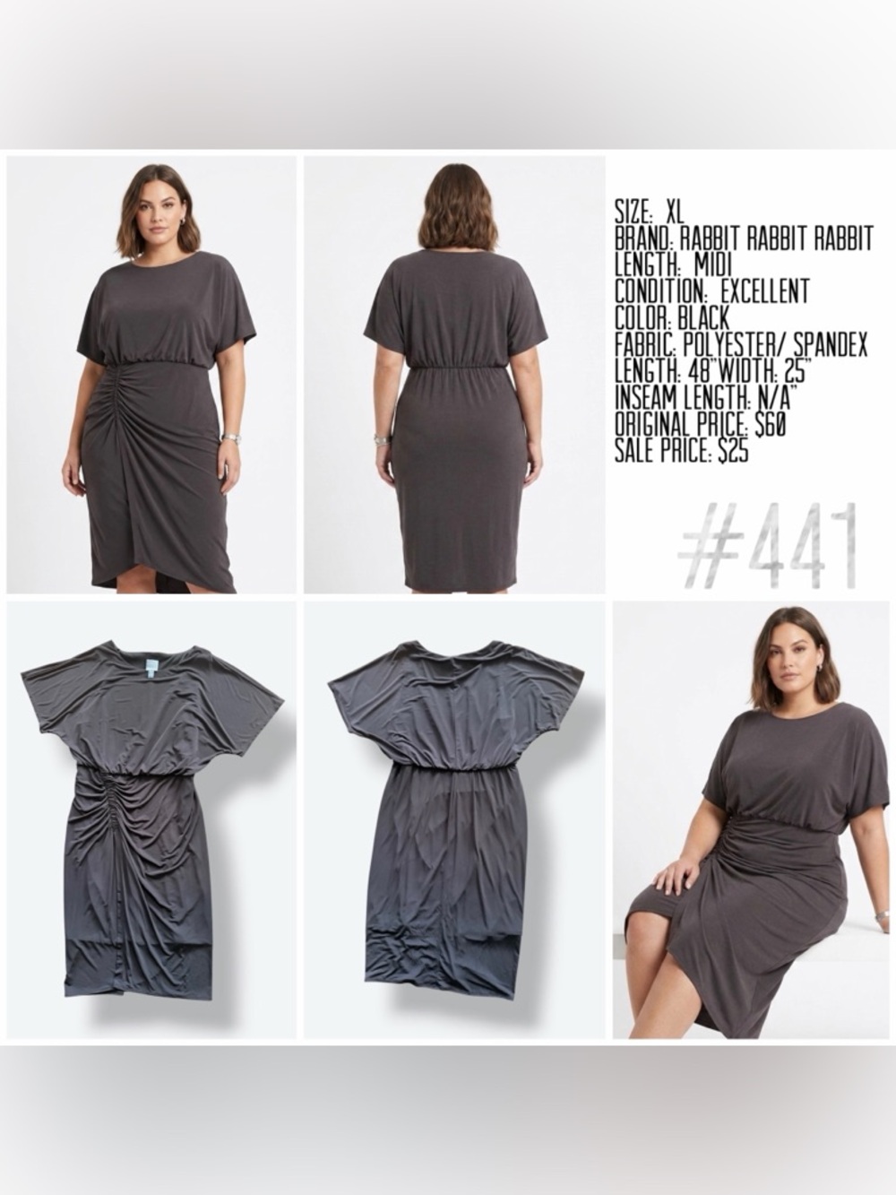 Rabbit Rabbit Rabbit Charcoal Ruched Midi Dress - Picture 6 of 6